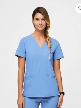 Figs Casma Three- Pocket Scrub Top V-Neck Medical Ceil Blue Women’s XS